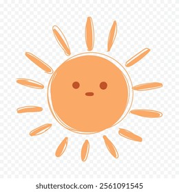 Hand draw cute sun illustration on white background