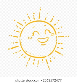 Hand draw cute sun illustration on white background.