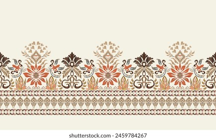 Hand draw Damask Ikat floral pattern.ink texture embroidery.Aztec style abstract,hand drawn,baroque.great for textiles, banners, wallpapers, wrapping vector design.