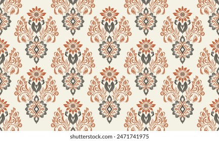 Hand draw Damask Ikat floral seamless.Aztec style abstract vector illustration.cream background.great for textiles, banners, wallpapers.