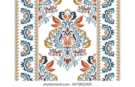 Hand draw Damask Ikat floral pattern.Ikat oriental embroidery.vector illustration.white background.great for background ,curtain, carpet, wallpaper, clothing, wrapping,batik