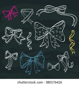 Hand draw decorative ribbon and bow on black board
