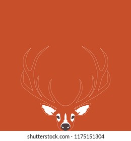 Hand draw of deer in white and black color on red background