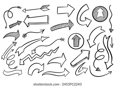 	
Hand draw different arrows sketch set design