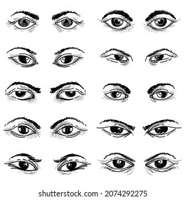 Hand draw different eye sketch set design