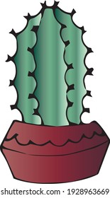 Hand draw digital cactus in pot. Colorful cacti. Vintage
