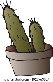 Hand draw digital cactus in pot. Colorful cacti. Vintage