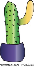Hand draw digital cactus in pot. Colorful cacti. Vintage