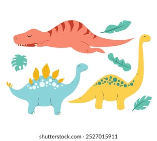 Dibujo a mano Dinosaurio colorido conjunto Colección. aislado sobre fondo blanco