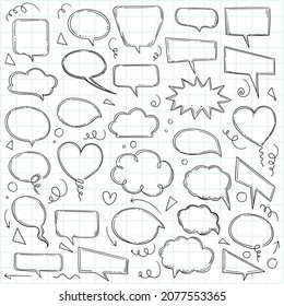 Hand draw doodle blank speech chat bubbles sketch 