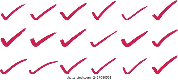Doodle-Häkchen für Handzeichnung. Handgezeichnete Scheck- und Pfeilzeichen. Doodle-Effekt Fleckensammlung. Kritzel-Häkchen. Handgezeichnetes Kontrollkästchen, Prüfzeichen und Prüflistenzeichen Design-Illustration