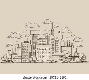 hand draw doodle cityscape line