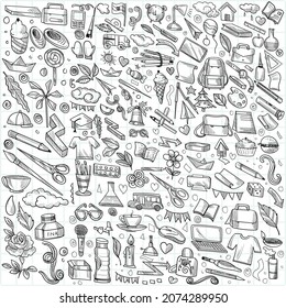 Diseño de dibujo manual de la educación y el esbozo del conjunto de trabajo