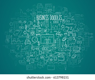 Hand draw doodle elements bank business finance analytics earnings