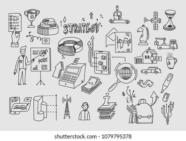 Hand draw doodle elements. Business finance analytics earnings