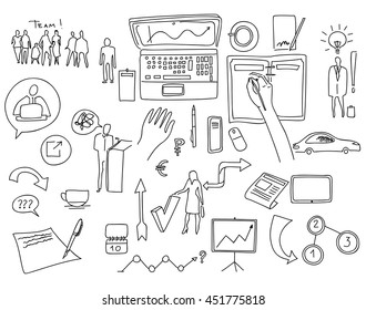 Hand draw doodle elements. Business finance chart graph