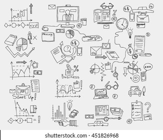 Hand draw doodle elements. Business finance chart graph