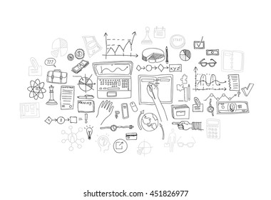 Hand draw doodle elements. Business finance chart graph