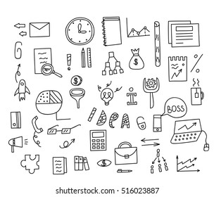 Hand draw doodle elements money and coin icon, chart graph. Concept business finance analytics earnings. Vector illustration.