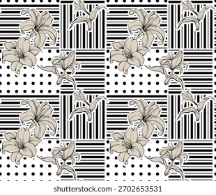 Hand draw doodle flowers pattern. Seamless abstract pattern design in vector