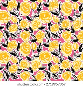 Dibuja a mano el patrón de flores de doodle. Diseño de patrón abstracto sin fisuras en Vector