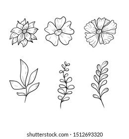 Hand Draw doodle flowers.Vector. Isolated.