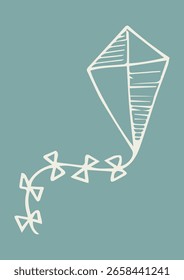 Dibujar a mano Doodle Flying Kite con fondo azul