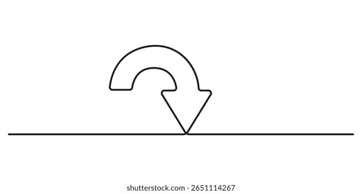 Desenho manual doodle ilustração em contínua uma linha desenhando seta para baixo, Seta contínua linha única desenho vetor ilustração