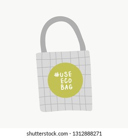 Hand draw doodle illustration with elements of zero waste life. Shopping bag. Eco life style without plastic.