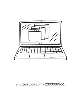 hand draw doodle laptop, computer vector illustration computer