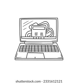 portátil doodle de tracción manual, computadora de ilustración vectorial