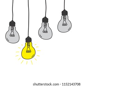 Hand draw doodle light bulb. Business and leadership concept, vector illustration Flat style.