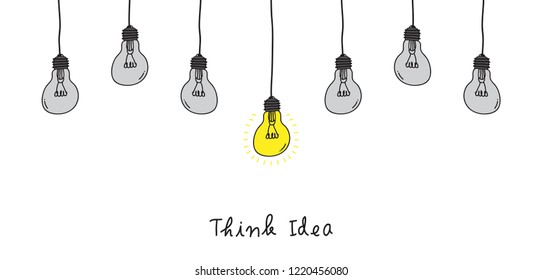 Hand draw doodle light bulb. Business and leadership concept, vector illustration Flat style.