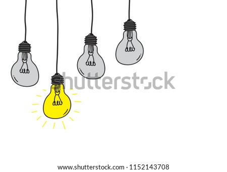 Hand draw doodle light bulb. Business and leadership concept, vector illustration Flat style.