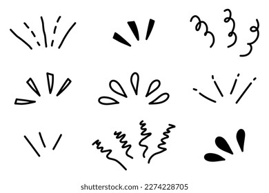 Hand draw doodle, lines showing concentrated lines, awareness, sun rays, surprises. Vector illustration