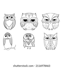 Hand draw doodle owl vector set