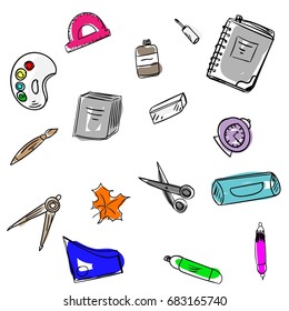 Hand draw doodle school  icons. Back to school.