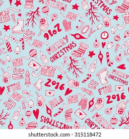 Hand draw doodle seamless pattern. Unique vector new year pattern for your scrapbooking projects.  Pattern for fabric, wallpaper, gift wrapping.