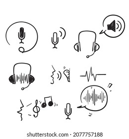 hand draw doodle Simple Set of Voice Related Vector Line Icons illustration