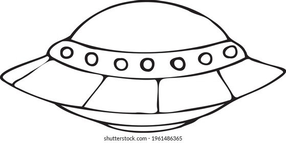 Hand draw doodle UFO. Abstract clipart. Digital icon, symbol