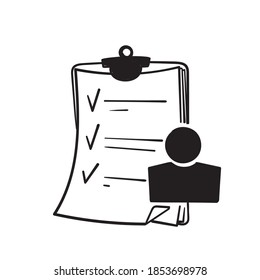 hand draw doodle user checklist icon, manager candidate, account activity illustration vector