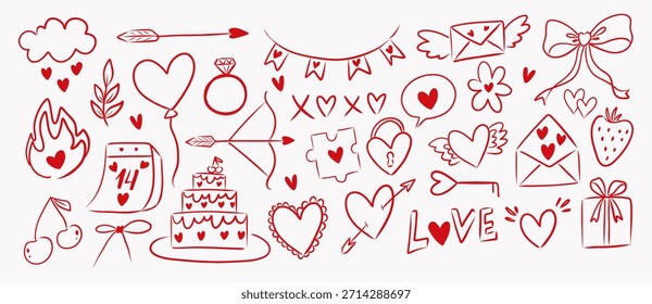 Hand draw doodle valentines day illustration.