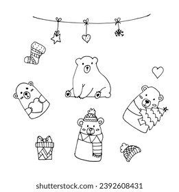 Hand Draw doodle vector illustration character design christmas bear