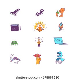 hand draw doodles icons set, isolated vector.
