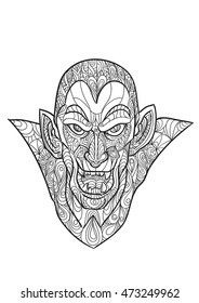 Hand draw of Dracula in zentangle style