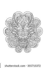 Hand draw of Dragon in zentangle style