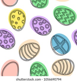 Hand draw Easter colorful eggs seamless pattern. Vector illustration on white isolated background