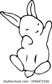 Hand draw Easter illustration. Outline Easter bunny. Cute Rabbit
