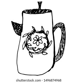 Hand draw element for kitchen utensils, cooking tools. Teapot on an isolated white background.