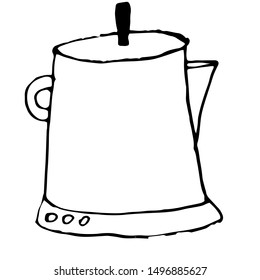 Hand draw element for kitchen utensils, cooking tools. Kettle on an isolated white background.